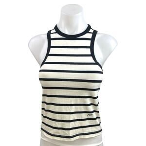 Frame White Black Striped Knit Sleeveless Racerback Pullover Crop Tank Top XS